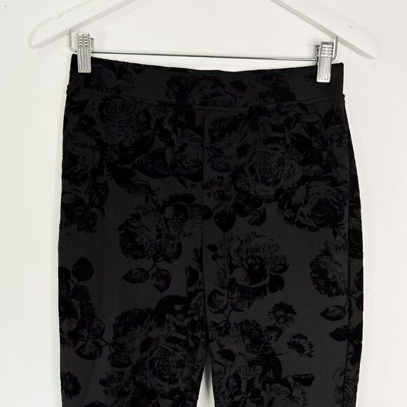 NEW Joseph Ribkoff Amelia Slim Fit Black Floral Flocked Skinny Pants - Picture 3 of 6